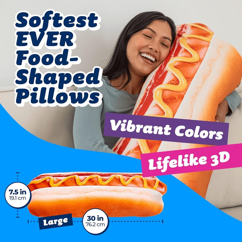 Much Comfort 30" 3D Supreme Hot Dog Throw Pillow - Made with Super Soft & Ultra Premium Fabric - Cute, Comfortable, Plush, Stuffed Body Cushion for Home Decor - Best Funny Gift for Meat Lovers - Large - Image 2